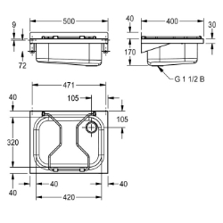 Bild von KWC SIRIUS BS302 Ausgussbecken,Klapprost Spritzschutzhöhe:40 mm, Beckenposition:mittig, Beckendesign:runde Ecken, Art.Nr. : 207.0000.057