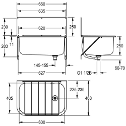 Bild von KWC SIRIUS SIRX355 Mehrzweckbecken,Rost,Spritzwand Spritzschutzhöhe:250 mm, Beckenposition:mittig, Beckendesign:runde Ecken, Art.Nr. : 2000103647