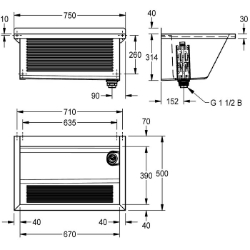 Bild von KWC SIRIUS BS314N Waschtrog Spritzschutzhöhe:40 mm, Beckenposition:mittig, Beckendesign:90° Ecken, Art.Nr. : 2030045754