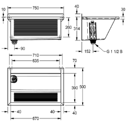 Bild von KWC SIRIUS BS313N Waschtrog Spritzschutzhöhe:40 mm, Beckenposition:mittig, Beckendesign:90° Ecken, Art.Nr. : 2030045753