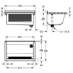 Bild von KWC SIRIUS BS312N Waschtrog Spritzschutzhöhe:45 mm, Beckenposition:mittig, Beckendesign:90° Ecken, Art.Nr. : 2030045750