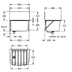 Bild von KWC SIRIUS SIRX360 Mehrzweckbecken,Rost,Spritzwand Spritzschutzhöhe:250 mm, Beckenposition:mittig, Beckendesign:runde Ecken, Art.Nr. : 2000103649