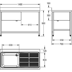 Bild von KWC MAXIMA MAXL140-70FDW Gewerbespüle mit Untergest Becken: Höhe:300 mm, Oberflächenbehandlung des Beckens:seidenmatt, Becken: Tiefe:600 mm, Art.Nr. : 2000057560