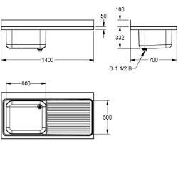 Bild von KWC MAXIMA MAXL112-140DW Gewerbespüle, mit Platz fü Becken: Höhe:300 mm, Oberflächenbehandlung des Beckens:seidenmatt, Becken: Tiefe:500 mm, Art.Nr. : 2000057202