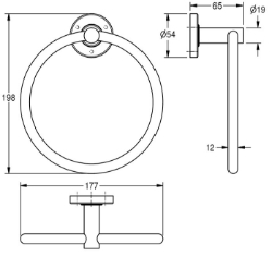 Bild von KWC MEDIUS MEDX104HP Handtuchring Material:Edelstahl, Materialtyp:1.4301 Chromnickelstahl V2A, Gesamttiefe:65 mm, Art.Nr. : 2000106385