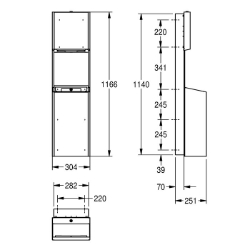 Bild von KWC EXOS. EXOS602EX Papierspender / Abfallbehälter Kombinationsteil 1:Papierhandtuchspender, Kombinationsteil 2:Abfallbehälter, Füllmenge 1:400, Art.Nr. : 2030034626