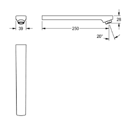 Bild von KWC ASEX1020 Auslauf, 250 mm Ausladung des Auslaufs:250 mm, Art des Auslaufes:Wandauslauf, Volumenstrom bei 3 bar:0.05 l/s, Art.Nr. : 2030050903