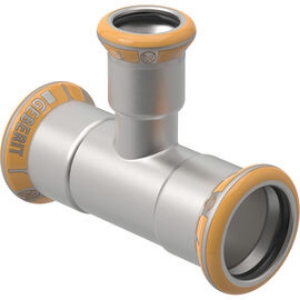 Bild von Geberit - T-Stücke MAPRESS Therm Edelstahl nicht zulässig für Trinkwasserinstallationen, d mm: 18, d1 mm: 15, d2 mm: 18, arc °: 90, L cm: 6.8, L1 cm: 4.1, l cm: 3, Art.Nr. : 41204