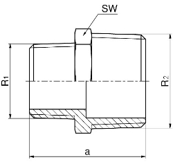 Bild von +GF+ Serie 8000 Gewindefittings Doppelnippel reduziert Siliziumbronze, R1 - R2 ″: 1/2 ‑ 3/8, Art.Nr.: 768245015