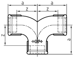 Bild von +GF+ 132 Zweibogen-T-Stück, egal, ISO/EN E2, Dimension ″: 1/2", Art.Nr.: 770132104