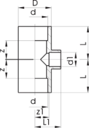 Bild von +GF+ T 90° reduziert PVC-U metrisch, Grösse: 50‑40‑50, Art.Nr.: 721200161