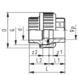 Bild von +GF+ Übergangsverschraubung PVC-U metrisch/Temperguss galvanisiert Rp, Grösse: 20‑ 1/2", Art.Nr.: 721530306