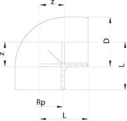 Bild von +GF+ Winkel 90° PVC-U Rp, Rp ″: 1, Art.Nr.: 721101608