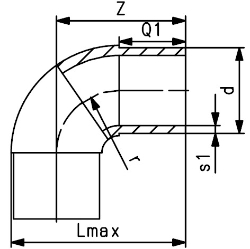 Bild von +GF+ ELGEF Plus Bogen 90° PE100 d32-500mm / SDR11 / langschenklige Version, de mm: 32, Art.Nr.: 753001008