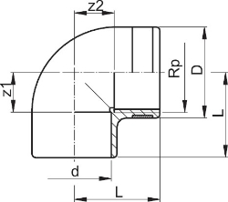 Bild von +GF+ PROGEF Standard Winkel 90° Metrisch Rp (PN10), Grösse: 32‑1", Art.Nr.: 727100208