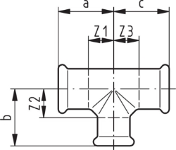 Bild von +GF+ PRESS-FIT Wasser T reduziert Kupfer, d mm: 108 ‑ 76 ‑ 108, Art.Nr.: 767613084