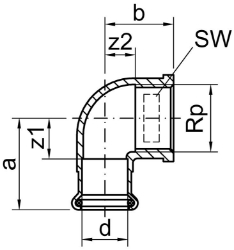 Bild von +GF+ PRESS-FIT Wasser Winkel 90° Siliziumbronze, d mm: 12, Art.Nr.: 767609102